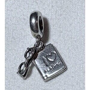 PANDORA DANGLE CHARM I LOVE READING 925 Sterling Silver 791984 BOOK & GLASSES